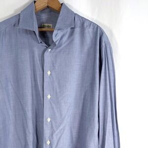 Gitman Bros Button Down Shirt Blue End-on-End Cotton XL Made in USA